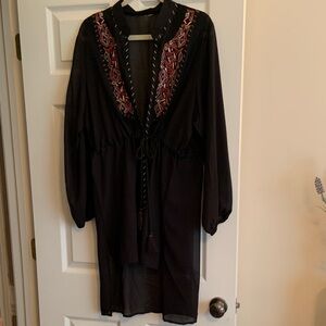 Black Embroidered sheer Kimono Jacket